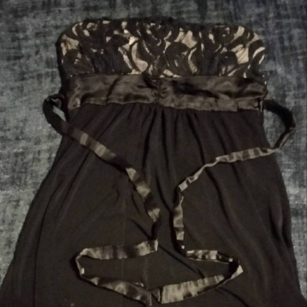 Black and beige mesh halter top with bow tie